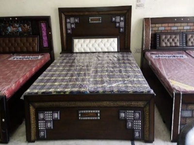 Oak Wood Brown Wooden Double Bed