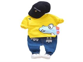 Hopscotch Boys Cotton and Spandex Full Sleeves Animal Printed Sweatshirt and Jeans Set in Yellow Color