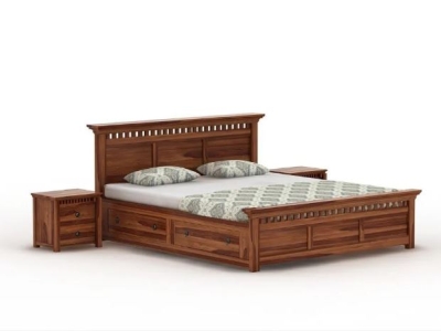 Full Size sheesham wooden bed with side table