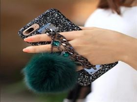 Bling Gem Chain Tassel Fur Ball Case