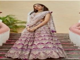 AUBERGINE EMBROIDERED LEHENGA WITH TULLE DUPATTA