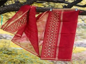 Red Embraided Silk Dupatta