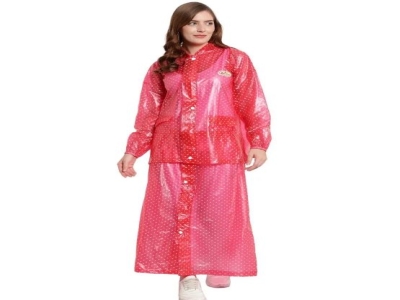 Women M Ladies Red Polyester Raincoat