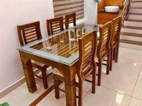 Glass Top Wooden Dining Table Set