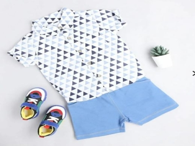 Cotton Spandex Blue T Shirt Nicker Set