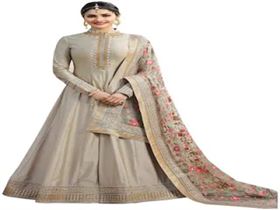 Ethnic Yard Grey Sana Silk Embroidered Anarkali Salwar Suit