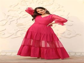 MYSHA FUCHSIA SCHIFFLI ORGANZA DRESS