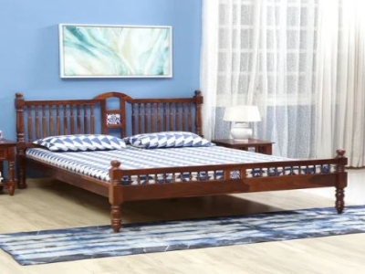 Solid Wood Queen Size Bed In Honey Oak Finish