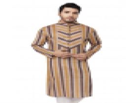 BROWN COTTON STRIPED LONG KURTA