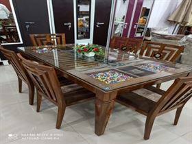 Glass Top Wooden Dining Table