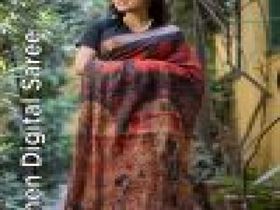 Exclusive pure linen digital printed saree