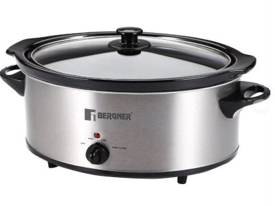 Bergner Elite Slow Cooker Silver and Black