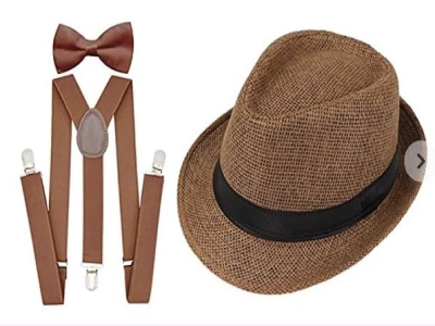 Clothera Brown Suspenders Bow Tie And Hat Set