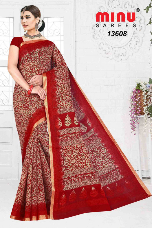 Minu Cotton Printed Saree for Women  Jaslin